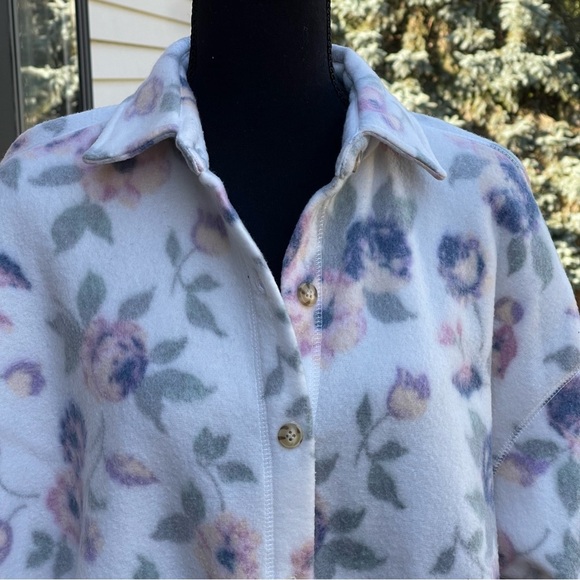 Vintage Cherokee Fleece Jacket Womens L/XL Green Floral Button Up Cardigan 90s - Picture 2 of 13